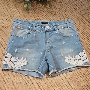 Girls blue Jean shorts with lace flower details size 8